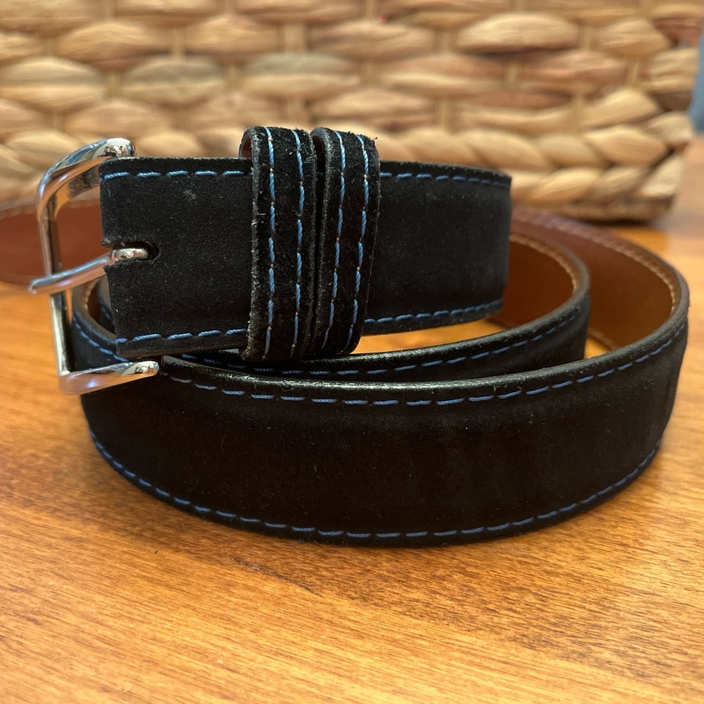 J. Hilburn Custom Suede Leather Belt Mens Sz 42 Navy Blue Made in USA Quality PC
